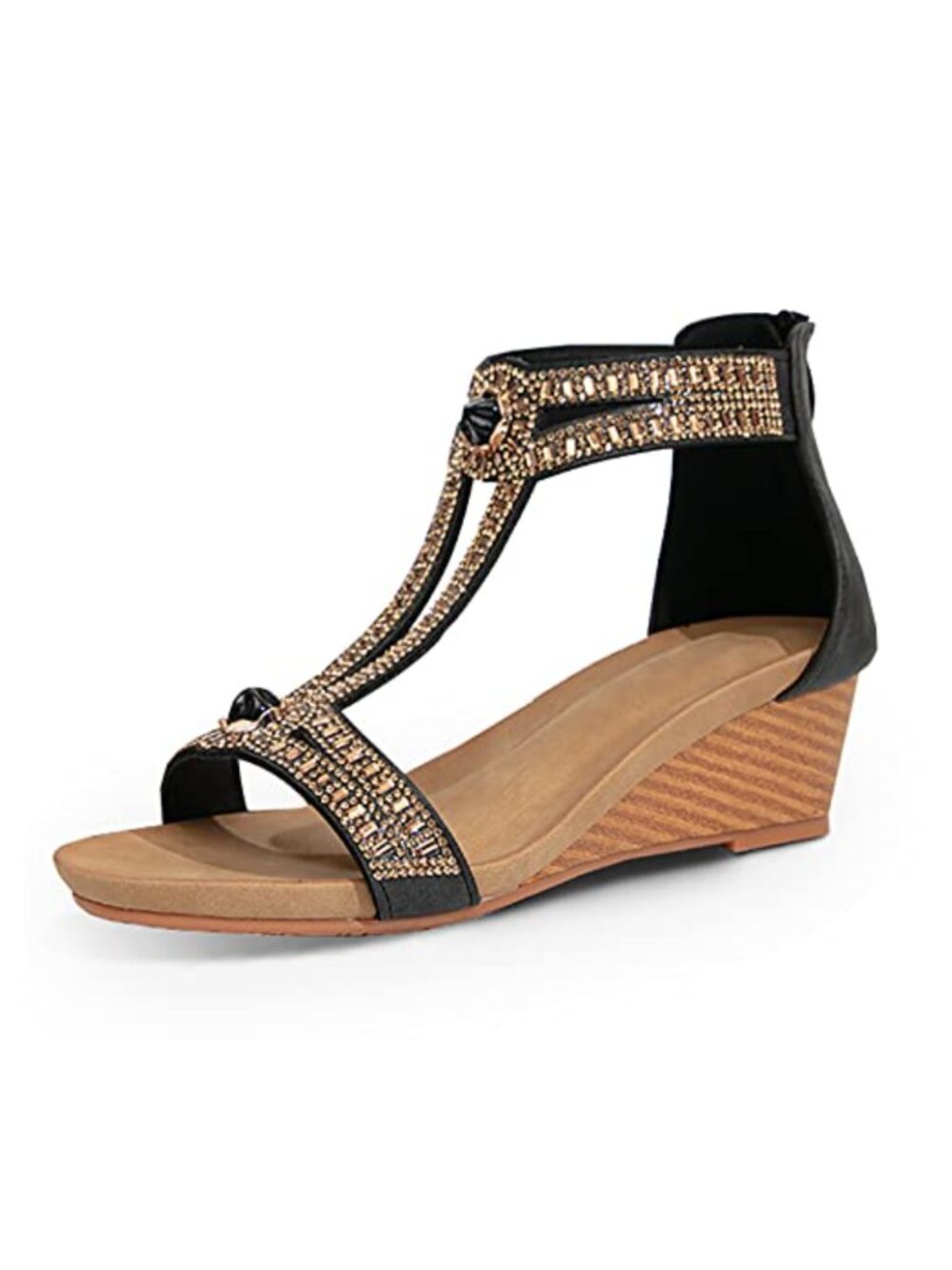 Women's Rhinestone Glitter Open Toe Wedge Sandals Casual Summer Beach